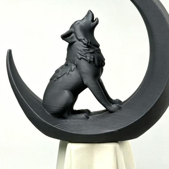 3D Printed Howling Wolf Statue, Wolf On Moon Figurine, Black Wolf Sculpture for Home Office Study Room Desktop Decor