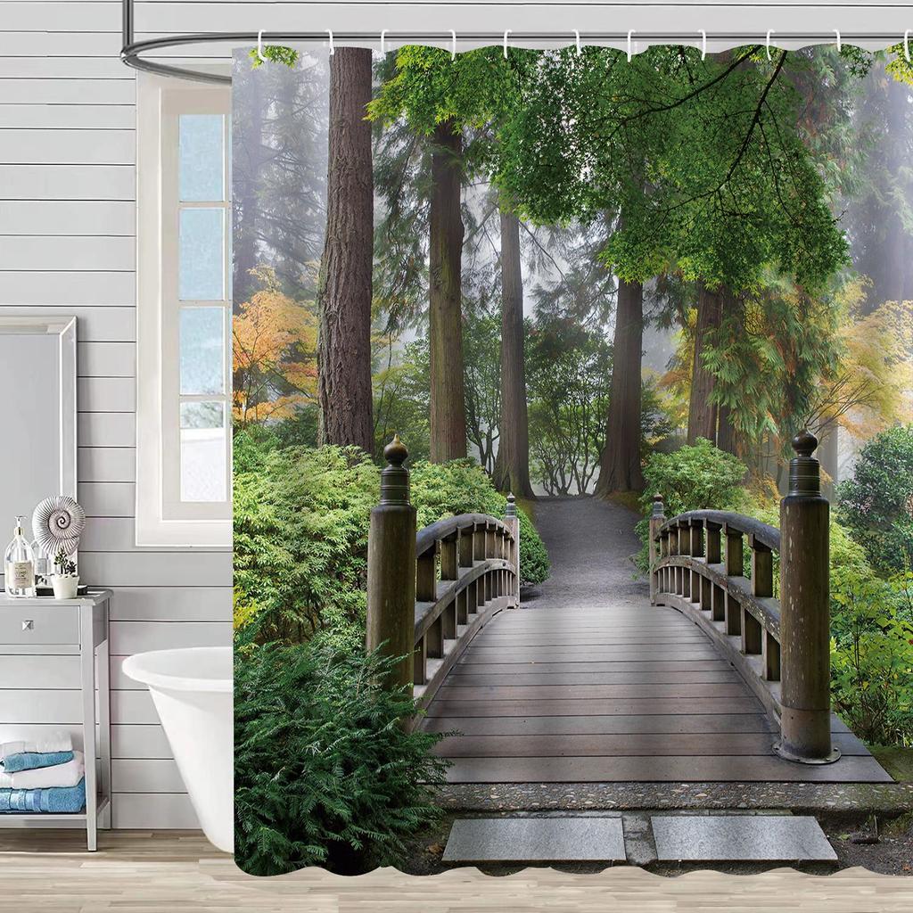 Duschvorhang Wasserdicht Und Schimmelresistent Digitaldruck Waldpflanze Duschvorhang Badezimmer Duschstoff Trennvorhang Ohne Stanzen