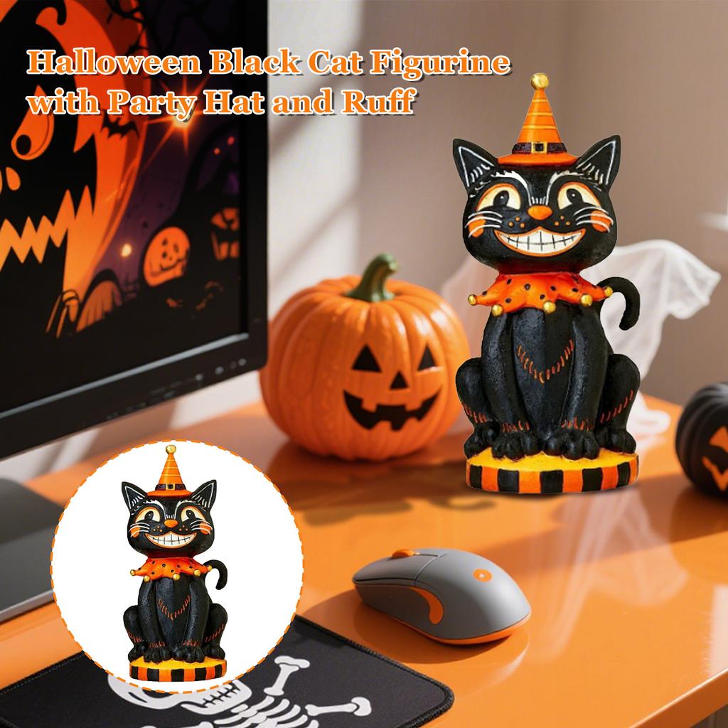 Vintage Style Halloween Cat Fun Whimsical Resin Table Centerpiece Decor Unique Gift Bright Color Happy Halloween Party Trick Or