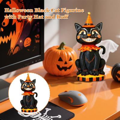 Halloween Katze im Vintage-Stil Lustige Skurrile Harz Tischdekoration Einzigartiges Geschenk Leuchtende Farbe Happy Halloween Party Süßes oder Saures