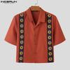 INCERUN Summer Men Lapel Short Sleeve Button Embroidery Casual Loose Short Shirts