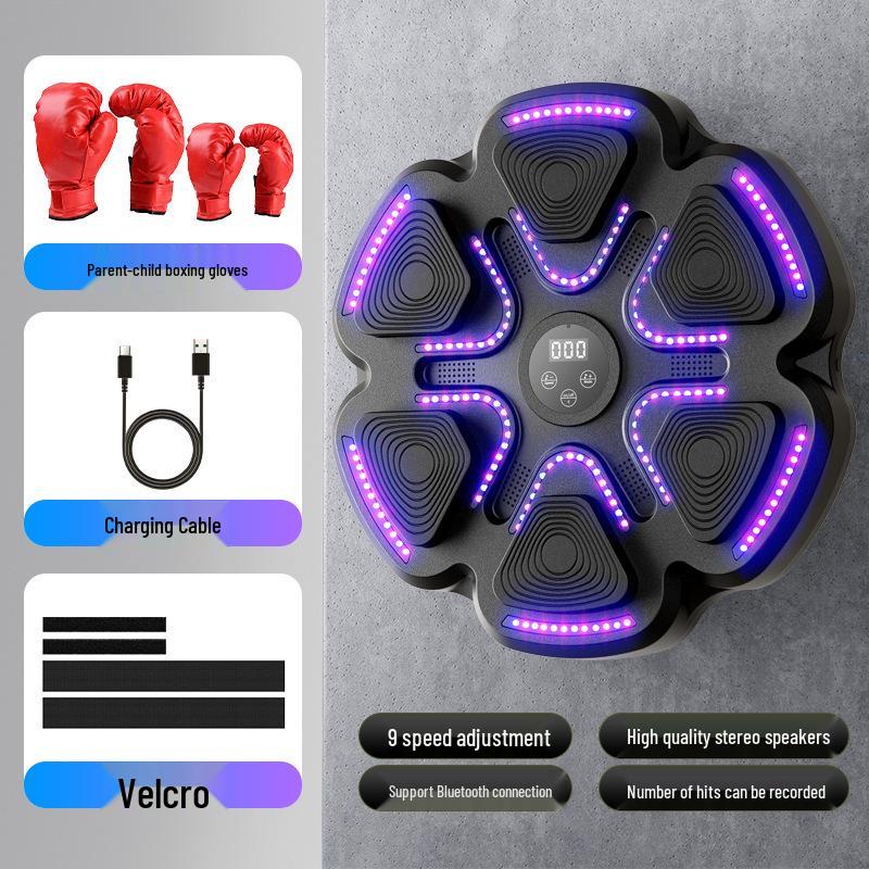 Bluetooth Smart Music Boxing Target Wall with Light-up Features and Gloves for Stress Relief and Fitness