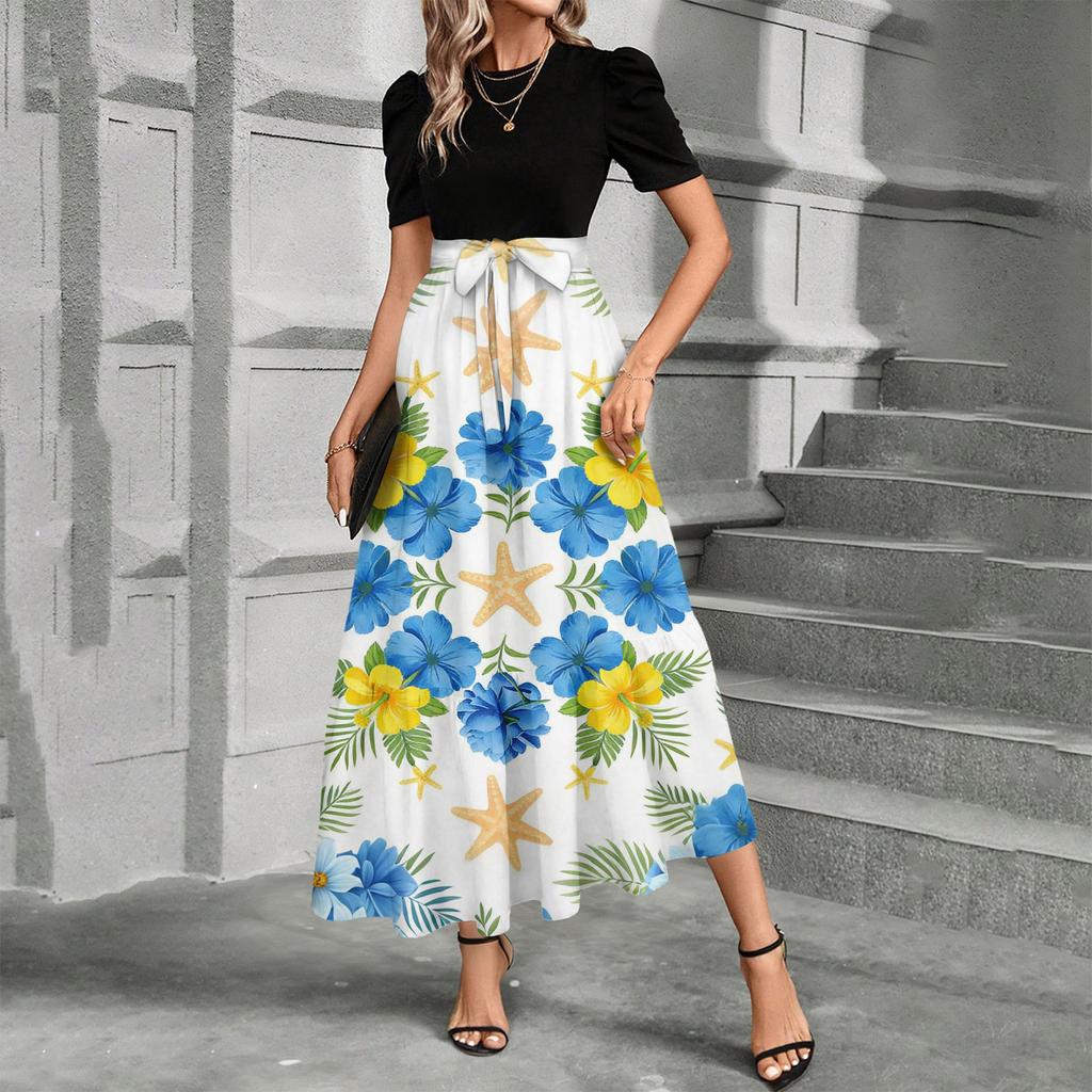 Short Sleeve Women's Dress Casual Flowy A-Line Midi Tshirt Dresses With Pockets Crewneck Vocation Boho Beach Sundress