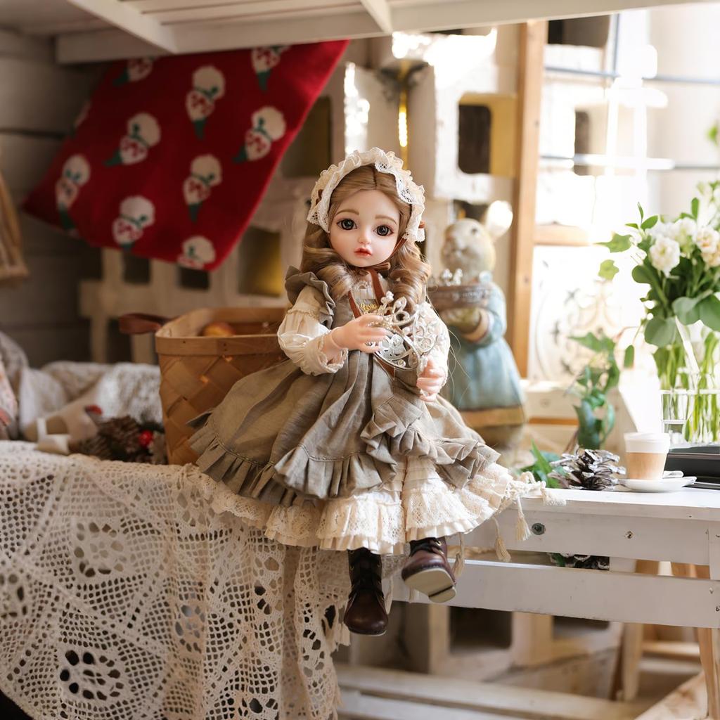 Cloveray 14 Cute Vinyl BJD Doll 45cm Ball-Jointed Doll with 15 Articulated Joints, Fully Articulated, Glass Eyes, Handmade Makeup, Interchangeable