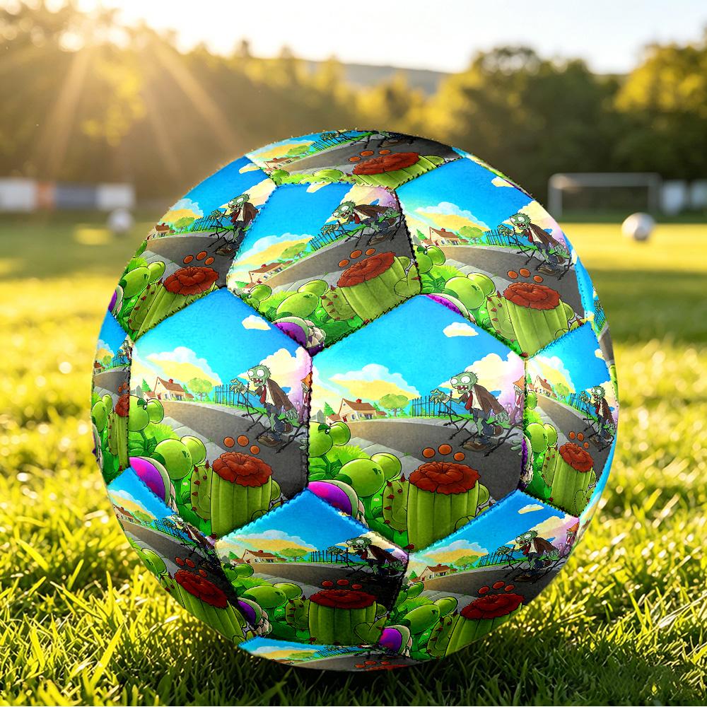 Size 5 Football Plants Vs. Zombies Pattern, Wear‑Resistant Soccer Ball for Match Training Daily Sports Play