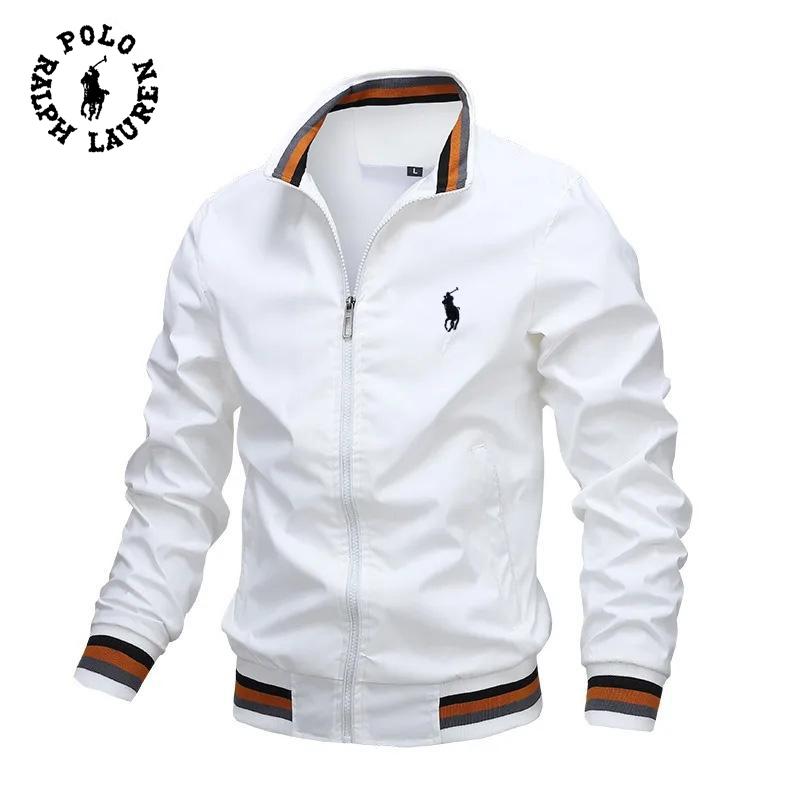 Herren Ralph Lauren Pony-Stickerei Bomberjacke Gestreifte Rippstrick Stehkragen Reißverschluss Windjacke Frühling Herbst Freizeit Sport Oberbekleidung Jacke M