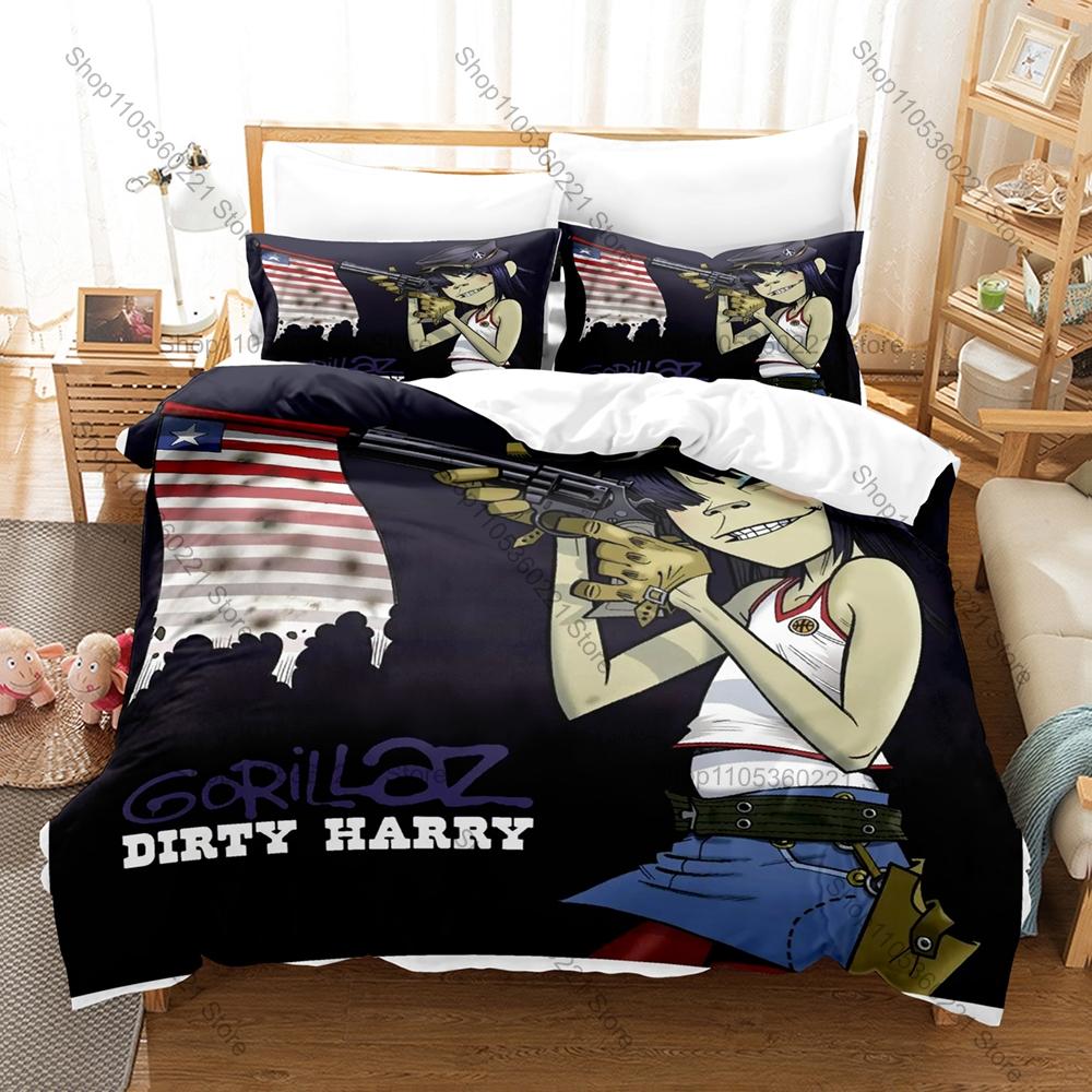 Music Gorillaz 3Pcs Bedding Set Rock Band Duvet Cover Pillowcase Bed Set Single Twin Full Queen King Size For Music Fans Bedroom