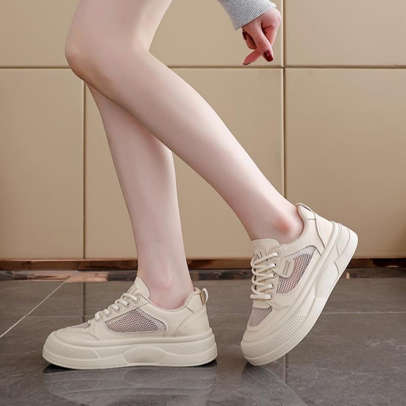 Fashion Zapatos De Mujer New Women Flat Sneakers Summer Mesh Breathable Rubber Surface Leisure Shoes Women Lace-up Vulcanized Shoes 2025