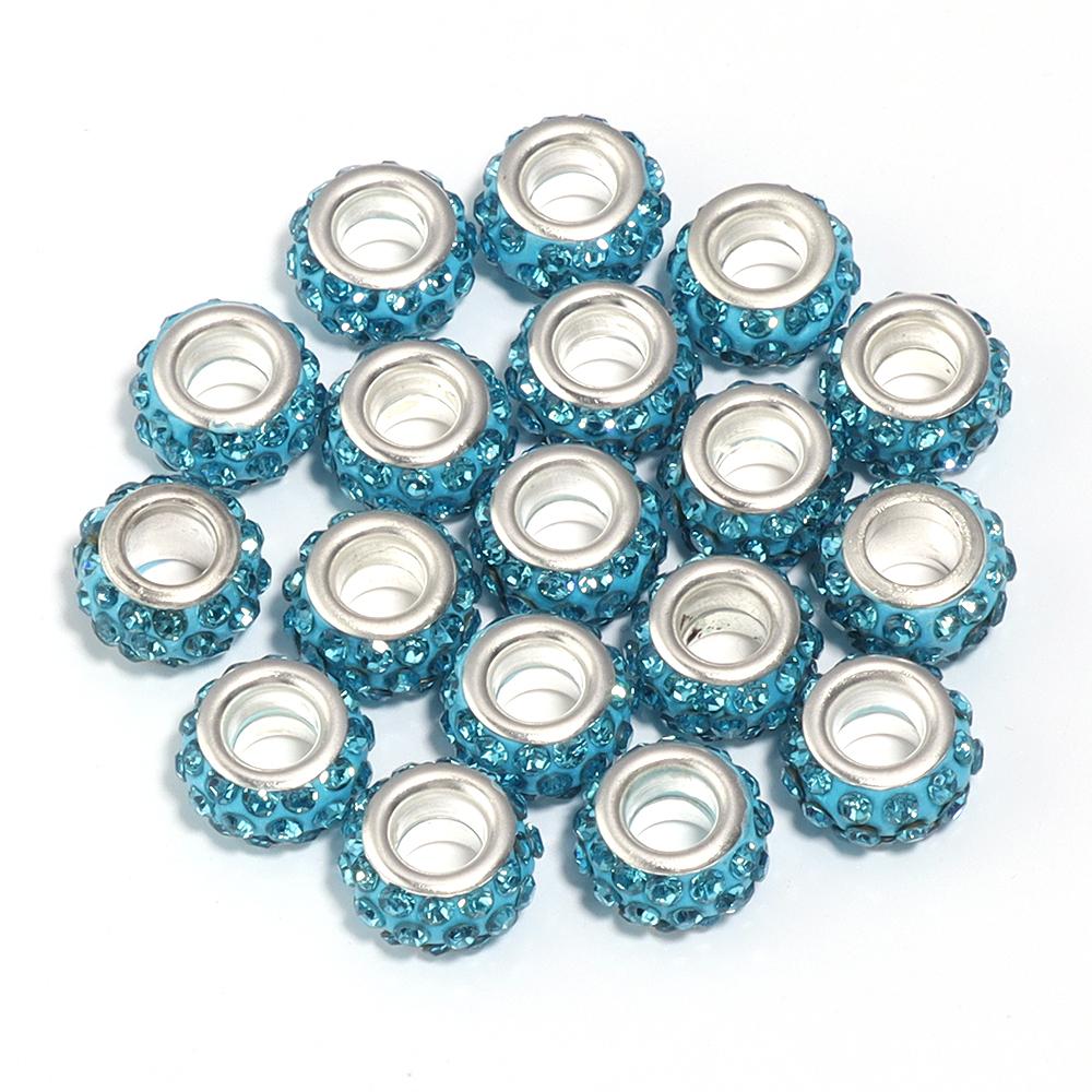 20pcs 11mm Rhinestone Polymer Clay Beads Round Big Hole Loose Spacer Beads For DIY Jewelry Making Bracelets Necklace Accessories