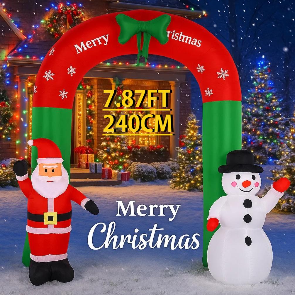 2,4 m LED-beleuchteter aufblasbarer Hofschmuck Bogen Weihnachtsmann Schneemann Spielzeug Weihnachten Zubehör Heimdekoration Schmuck Weihnachtsfeiertagsgeschenk