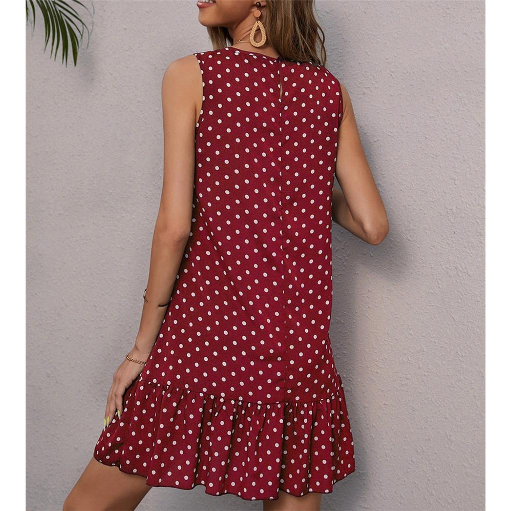 Damen Modisches Bedrucktes Ärmelloses Rundhals Freizeitkleid