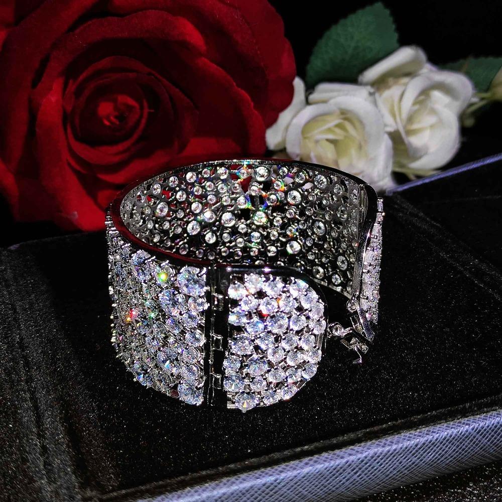 Adjustable Micro Paved Full Diamond Bracelet Luxury CZ Bangle Shiny Wrist Jewelry