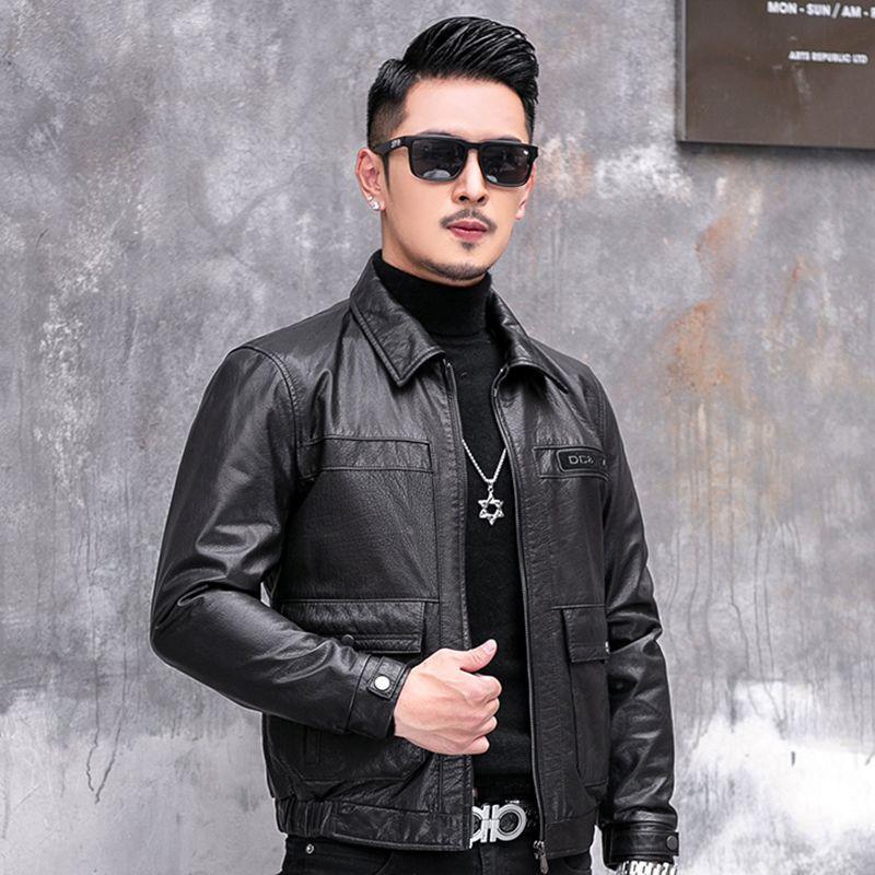 

Мужская куртка из натуральной кожи, весна-осень, новый стиль, куртка из коровьей кожи с покрытием из масла и воска, деловой повседневный, с лацканами, приталенный крой 5XL