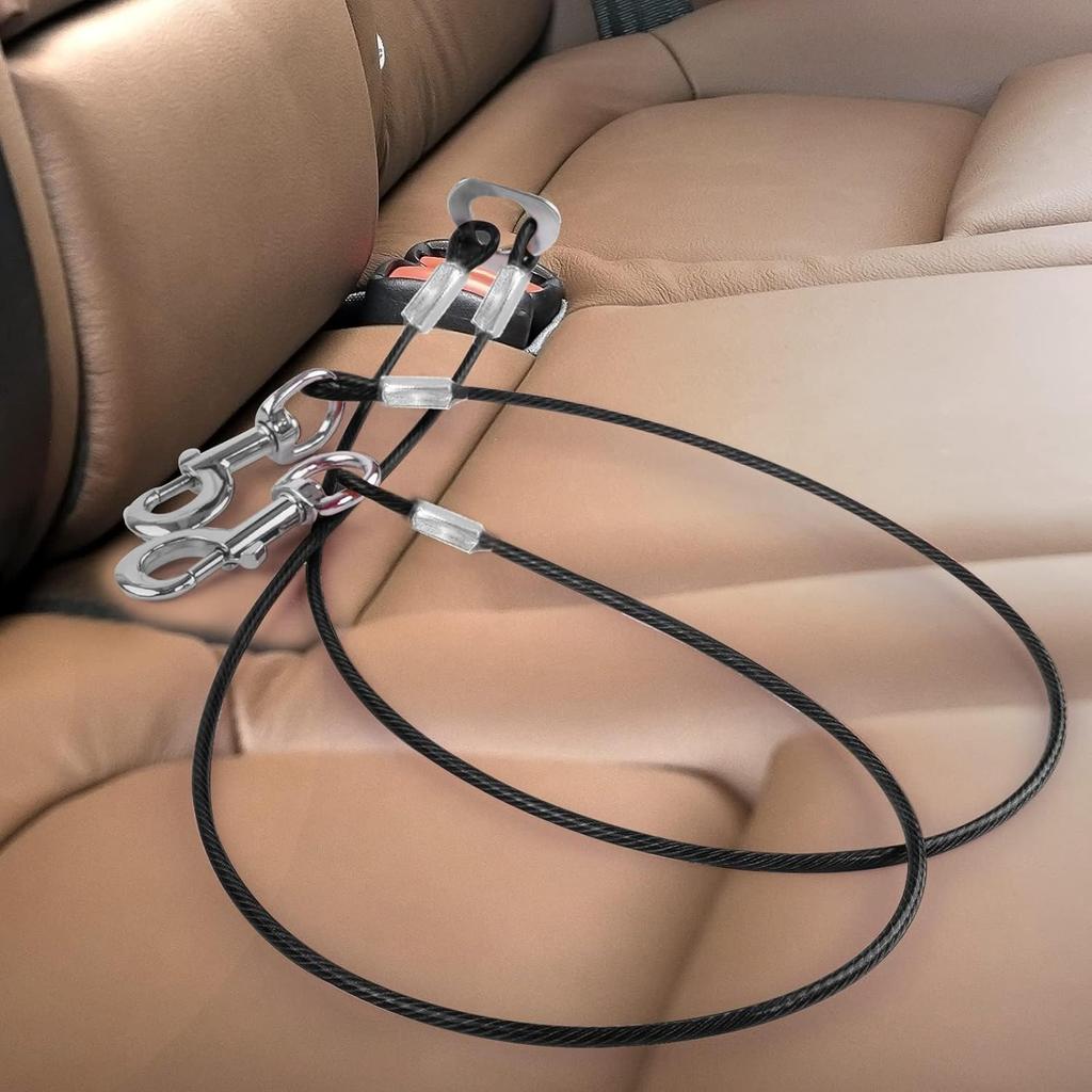 Dog Seat Belt, Double Dog Seatbelt Vehicle Safety Chew Proof Dogs Vehicle Safety Tether Cable,Double Clip No-Chew Pet Car Leash Lead,Car Safety