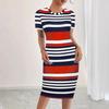 This Striped Printed Dress Is A Fashionable and Sexy Round-neck Short-sleeved Dress for Summer