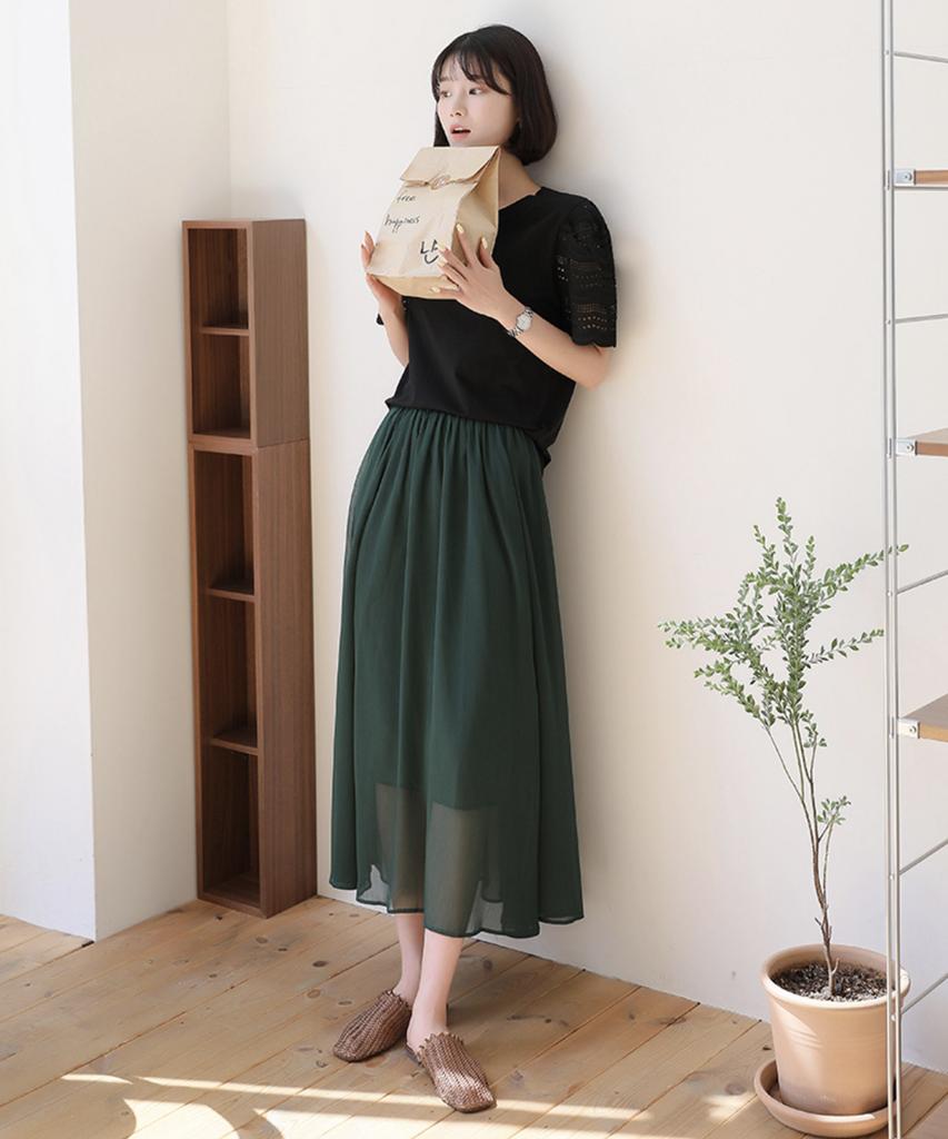 Ppaeppae See-Through Banding Long Skirt