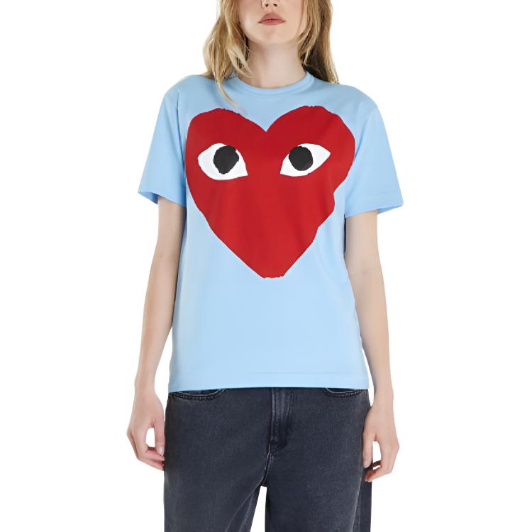 CDG play T-Shirts Unisex Blue Crew Neck Moderate AX-T274-051-1