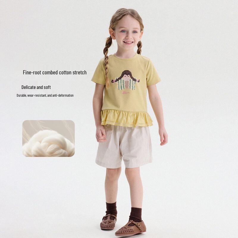 Girls' Summer Cartoon Print Ruffle Short Sleeve Top