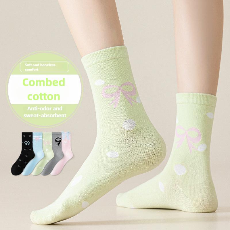 Ladies Spring and Autumn Fashion New Colorful Bow In Tube Socks