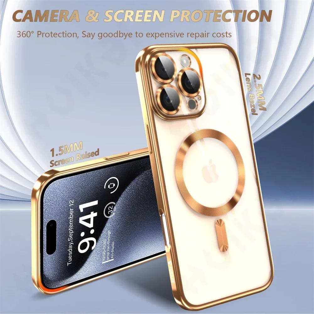 Luxury Wireless Charging Transparent Magsafe Case For iPhone 16 15 14 13 12 11 Pro Max X XR XS 7 8 Plus SE 2024 Mini Soft Case
