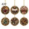 Acrylic Santa Hanging Ornaments 6 Pcs Christmas Pearl Art Ornaments, 2D Flat Holiday Tree Pendant, Decorations Effect Decoration for Home Wall