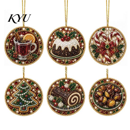 Acrylic Santa Hanging Ornaments 6 Pcs Christmas Pearl Art Ornaments, 2D Flat Holiday Tree Pendant, Decorations Effect Decoration for Home Wall