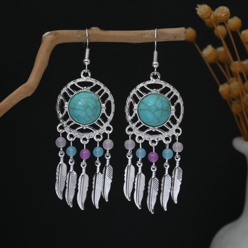 Personalized Bohemian Miao Silver Geometric Tassel Earrings