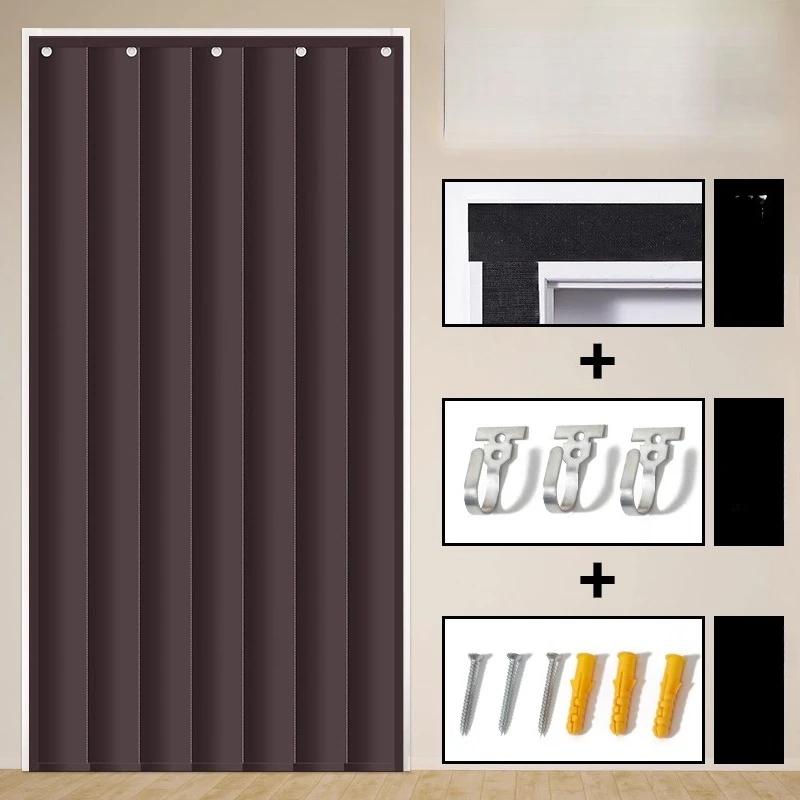 Solid Color Winter Door Curtain Thicken Quilted Blackout Curtains Heavy Duty Living Room Thermal Insulated Drapes Anti-cold