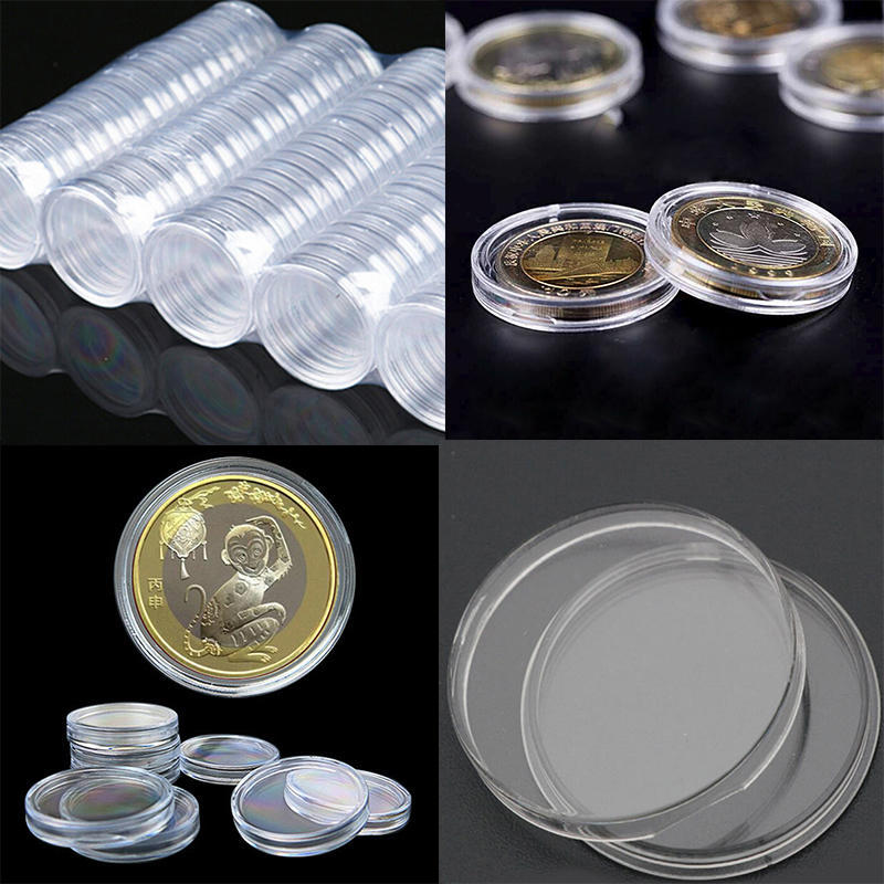 10 Buc 35Mm Aplicat Carcase Rotunde Transparente Capsule Depozitare Monede Suport Rotund Plastic