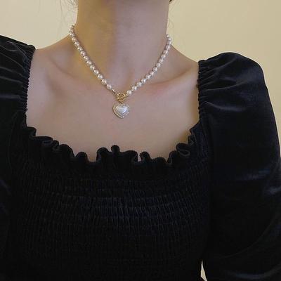 Sparkling Diamond Love Pearl Necklace Women's Fashion Clavicle Chain Autumn/Winter Sweater Chain