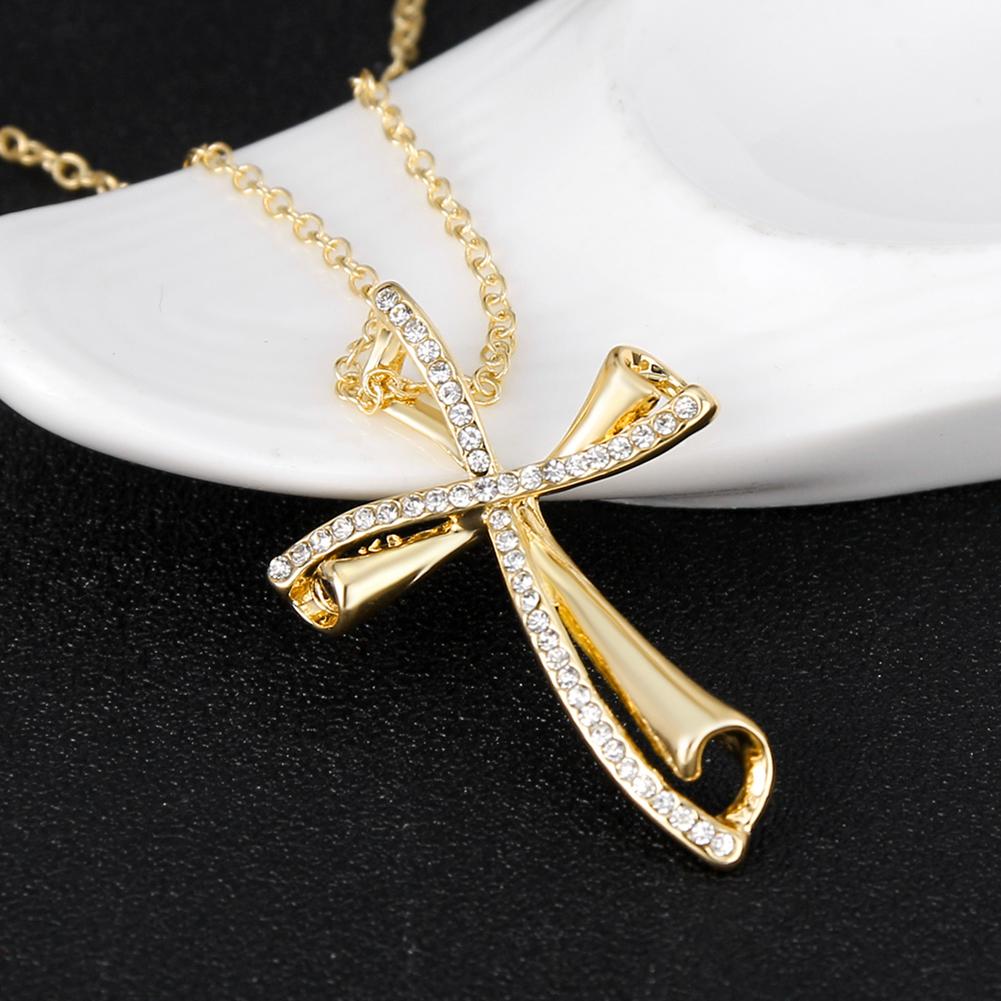 Elegant kors hänge bön halsband present glänsande strass kvinnors smycken