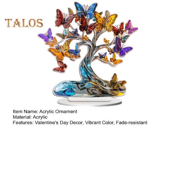 Love Heart Tree Ornament Colorful Acrylic 2D Flat Decoration Valentine's Day Decor Tabletop Butterfly Tree for Home Mantel End Table Desk Decor