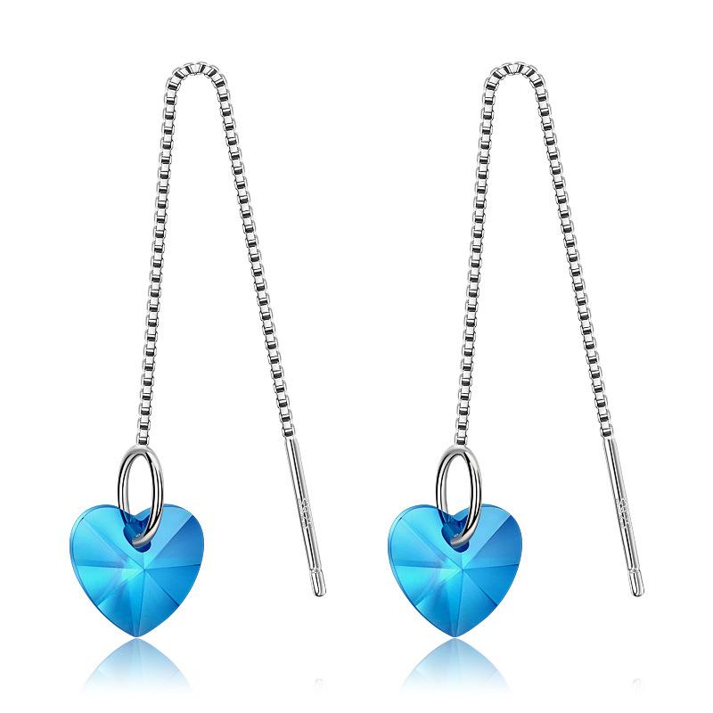 Women's long jewelry Ocean Heart Earrings Tassels Earrings Blue Crystal Earline