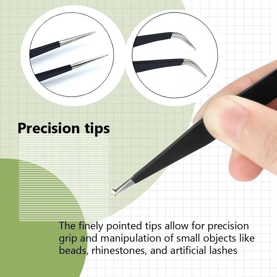 Tweezers, Precision Black DIY Tweezers for Nail Art and Eyelash Extensions Beauty Tools