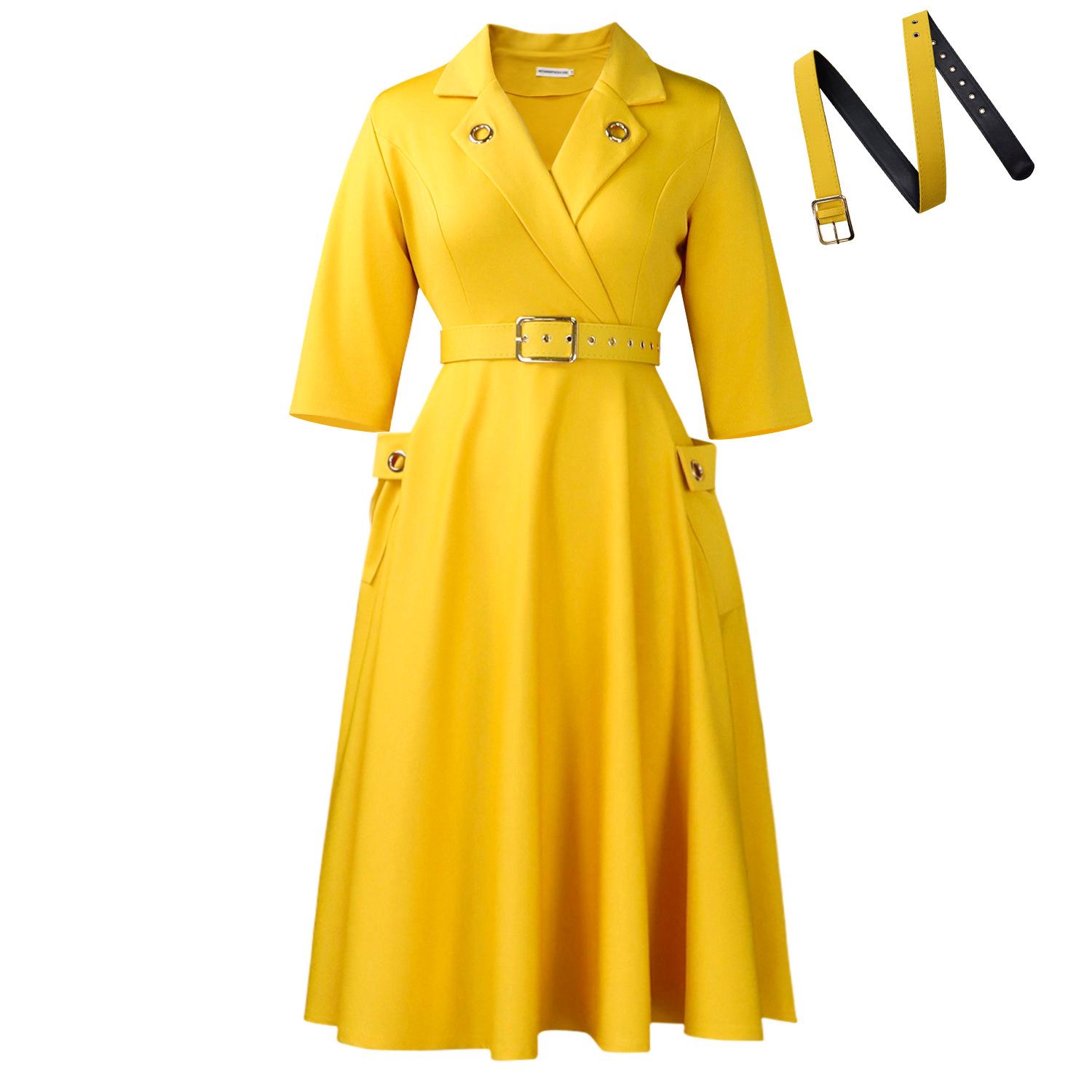 

C8647 Winter Elegant Waist-Cinching Suit Dress - Plus Size, Solid Color, European & American Style M