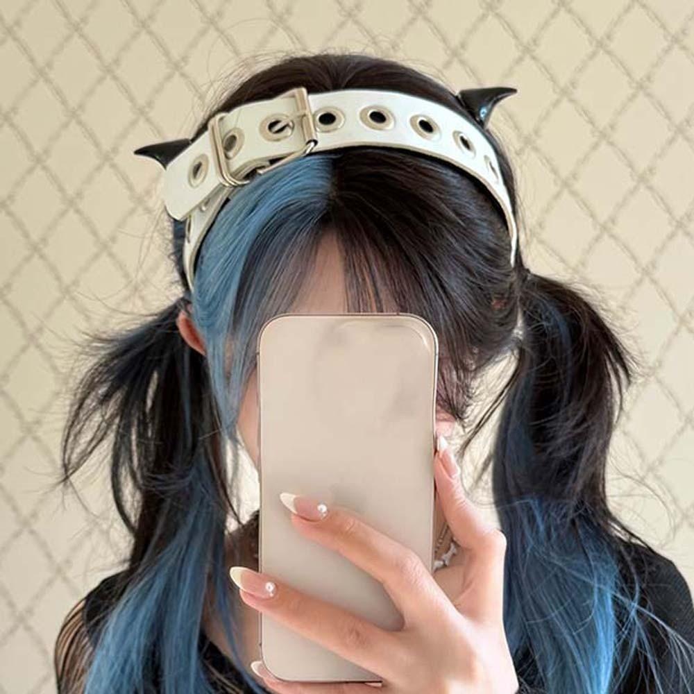 Y2K Punk Rivet Headband Hollow Out Leather Buckle Hairband Subculture Steampunk Hair Hoop  Women
