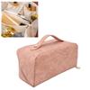 Make Up Cosmetic Bag PU Leather 180 Degree Opening Large Capacity Multi Functional Divider Flat Makeup Bag Pink