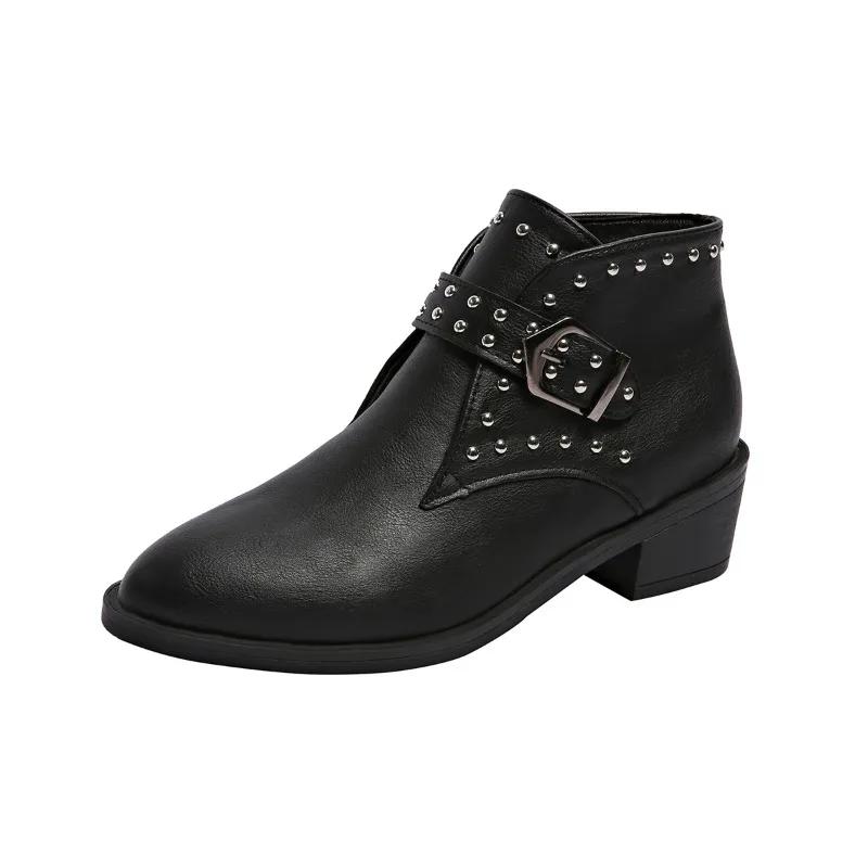 

Retro Modern Boots Women 2024 Plus Size Shoes Female Ankle Women s Boots Crystal Pointed Toe Low Heel Buckle Strap Shoes Women 36 чорний