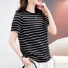 Temperament Striped Silk T-shirt Women's Short-sleeved Summer Dress Fashion Mulberry Silk Thin Top