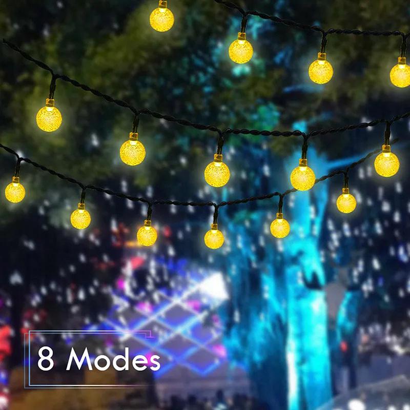 Solar String Lights Outdoor Crystal Globe Lights Waterproof Solar Festoon Fairy Light For Garden Party Decor