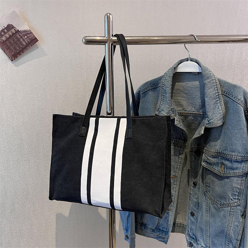 Proste płócienne paski dekoracyjne torebki wiaderkowe damskie górny uchwyt torba typu tote duża pojemność swobodne torby na ramię crossbody