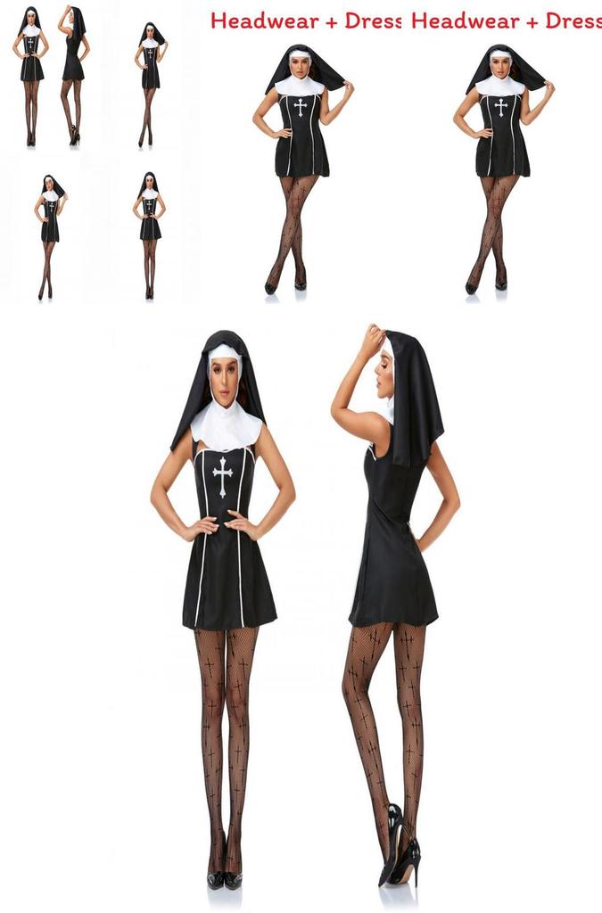 Nun Religieuse Cosplay Costume For Adults With Polyester Blend Fabric For Stage Performances