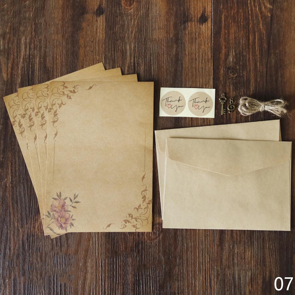 

Винтажный крафт-конверт, набор бумаги для писем, День святого Валентина, любовное письмо, приглашение, конверты, писчая бумага с веревочными аксессуарами 07