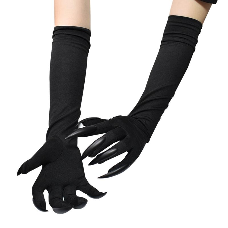 Halloween Long Nail Gloves Elbow Length Claw Gloves Soft Cosplay Ghost Mittens