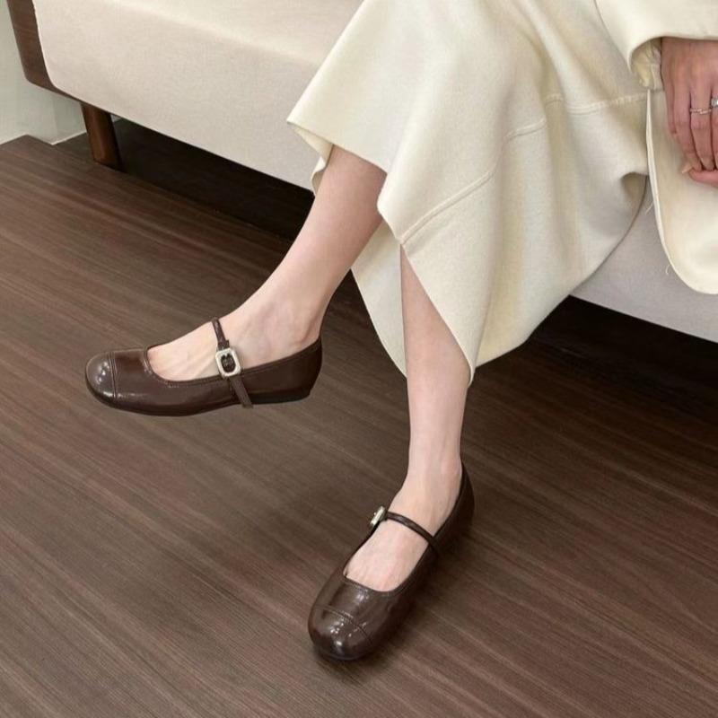 2025 Women's Mary Jane Shoes Square Toe Flat Sole Shallow One Line Buckle Strap Single Shoes Fashion All-match Dress Women Shoes