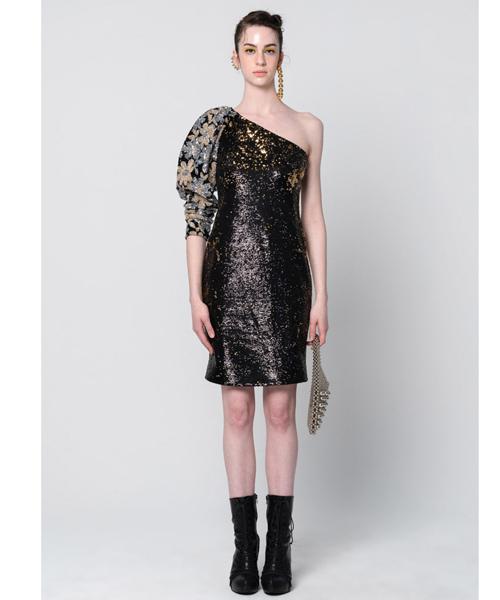 GREEDILOUS Flower Sequin One-Shoulder Mini Dress