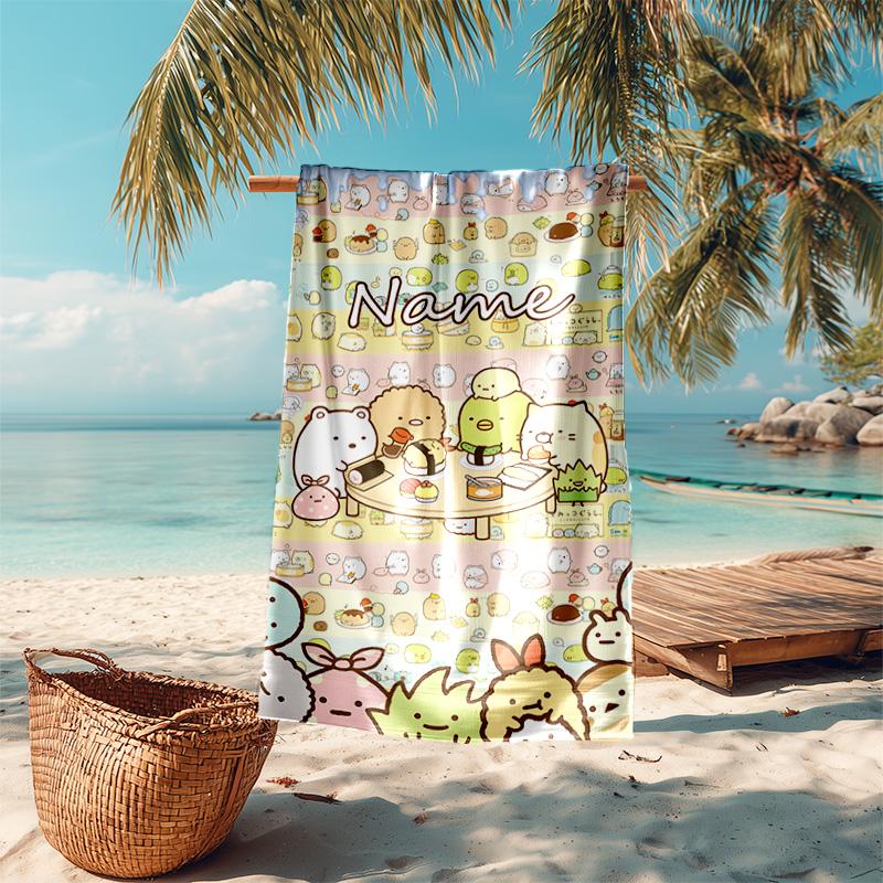 Personalized customized proof beach towel with Sumikko Gurashi pattern - soft, absorbent,quick-drying,perfect swimming,camping&bathing