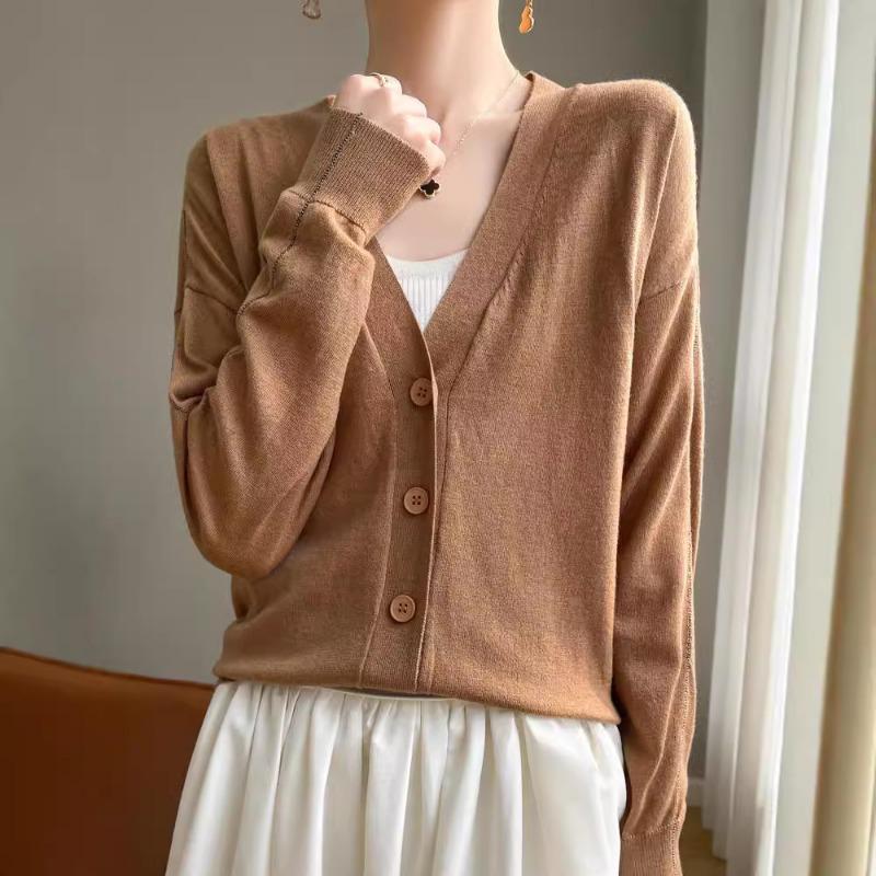 Spring new women's wool knitted sweater women's V-neck cardigan sweater women's jacket long-sleeved batch