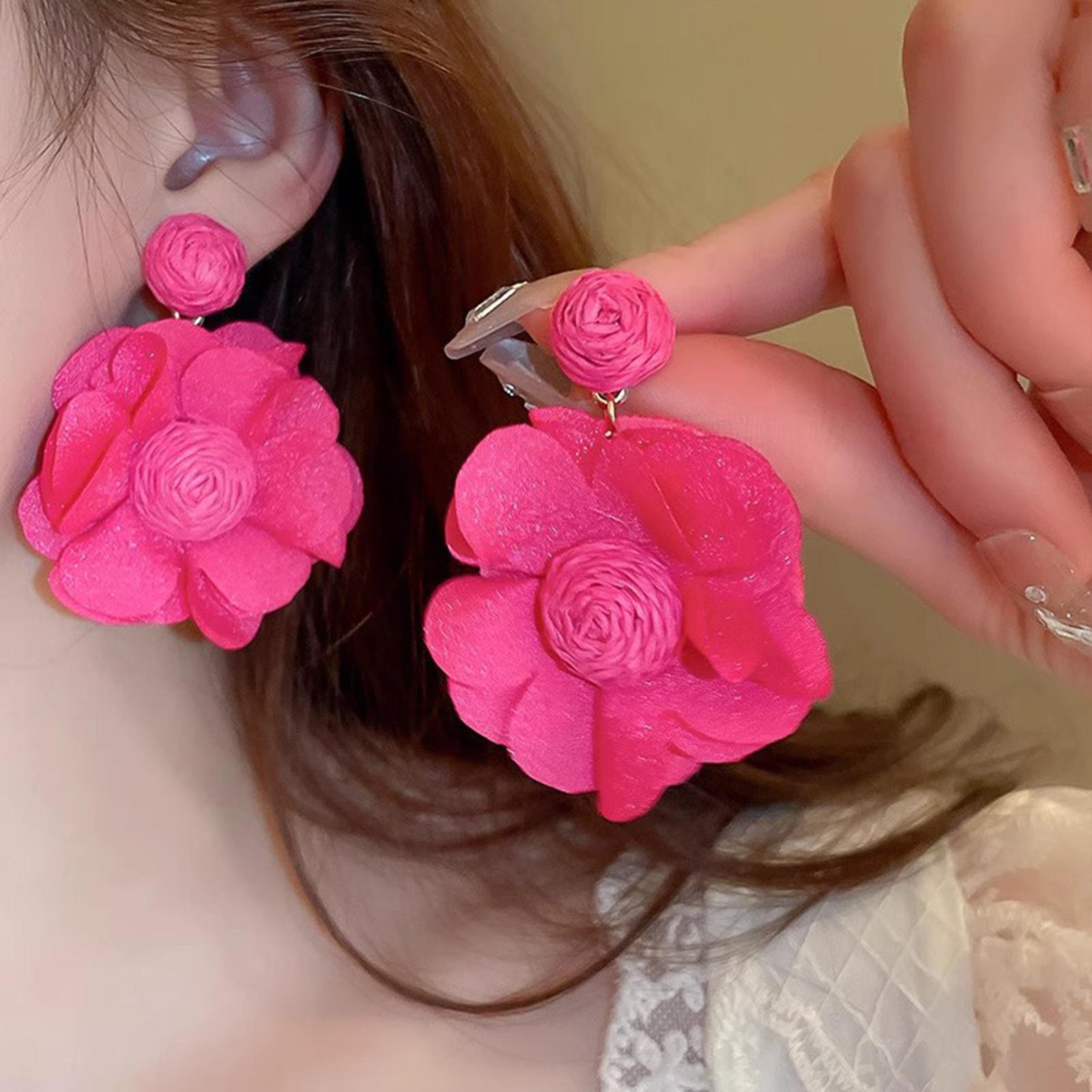 2Pcs Cloth Flower Earrings Lightweight Hypo-allergenic Earrings Jewelry for Women Daily Wear and Gift red розовый