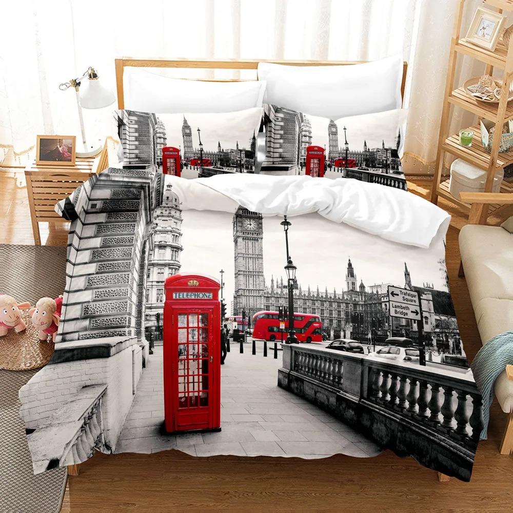 Eiffel Tower Duvet Cover Set Europe City Building Theme Flower Bedding Set Polyester King Queen Size Quilt Cover For Teens Kids